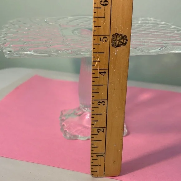 Vintage LE Smith Trellis Clear Glass Square Pedestal Cake Stand - Picture 5 of 15
